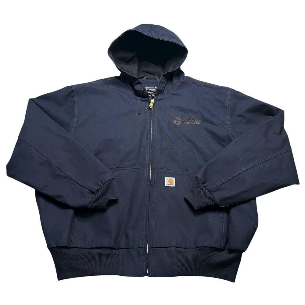 Carhartt Loose Fit Duck Hooded Work Jacket 2XL‎ Navy Blue OJ0131-M Logo work